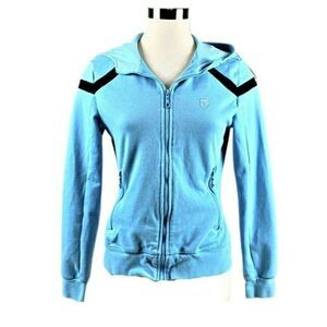 Jacket Hooded Athletic Full Zipper Front Side Zipper Pockets Blue Women’s Small